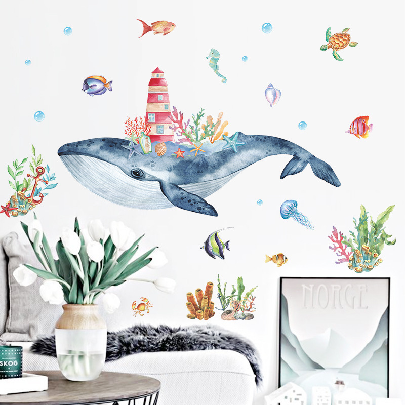 New Watercolor Seabed Whale Castle Wall Stickers display picture 5