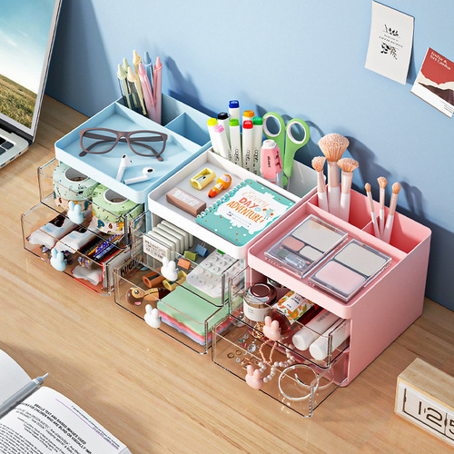 Multifunctional cosmetics storage box, skin care products, desktop pen holder, drawer storage rack, dust-proof stationery desktop cabinet