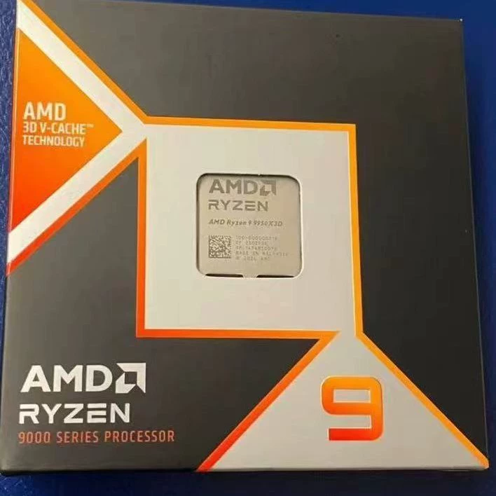 Процессор AMD Ryzen R7 9800X3D R9 9950 X3D в коробке и рассыпанные чипы