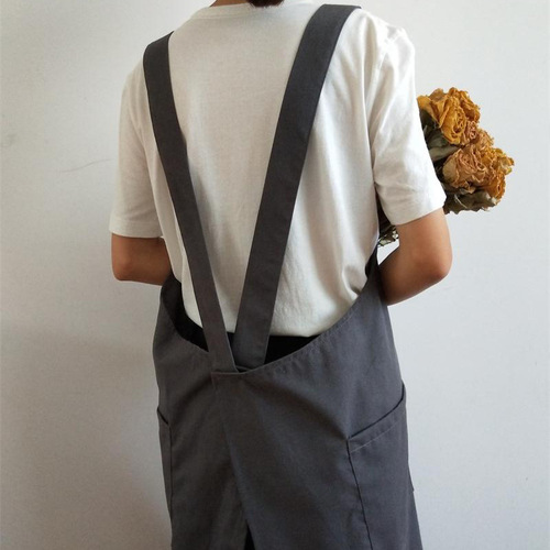 Cross-border plus-size long fashion Korean-style cotton-linen breathable apron, khaki coffee shop uniform with logo printing