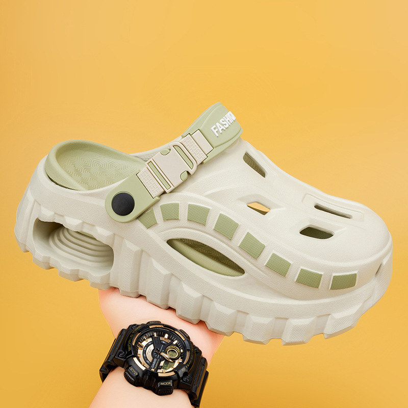 Men's Summer Cushioned Clog Shoes Thick Top Quality Sole Non-Slip Trendy Closed-Toe Slippers Outdoor Casual Beach Sandals_voghion.com