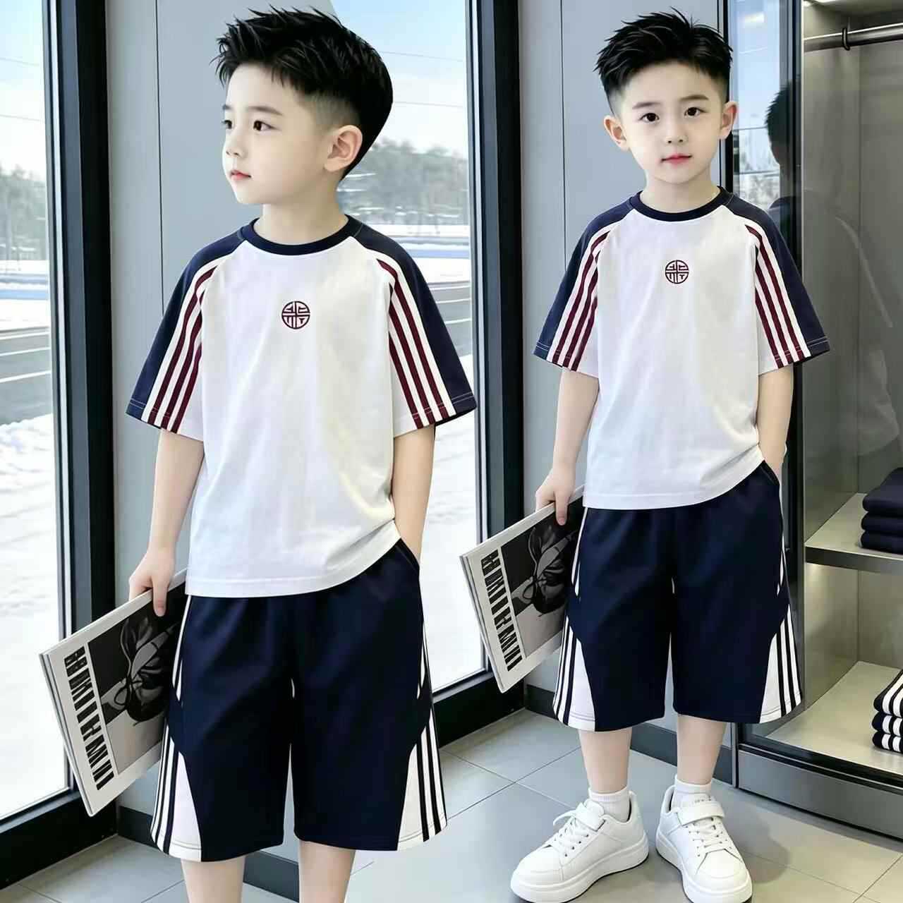 [100% Cotton] Children's Color Block Striped Tracksuit for Boys and Girls