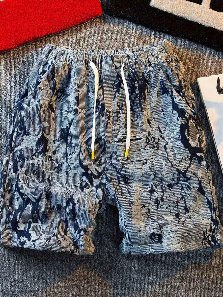 Summer Thin Large Size Denim For Men, Distressed Slim Straight Youth Five-Point Mid-Length Casual Shorts_voghion.com