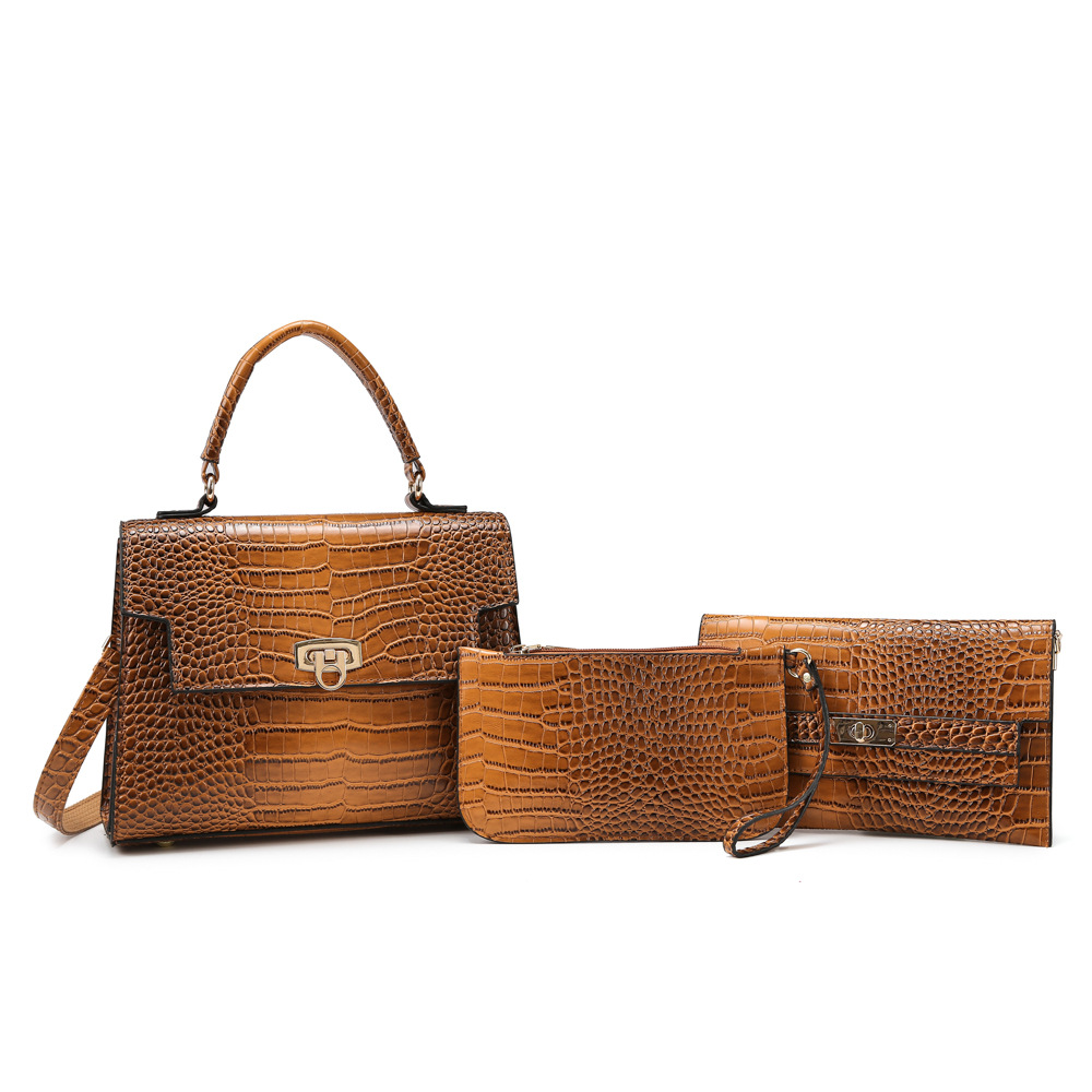 Elegant Crocodile-Textured Shoulder Bag - Vintage Kelly Style Handbag For Women, Crossbody Purse With Multiple Pockets, Fashionable PU Leather Tote_voghion.com