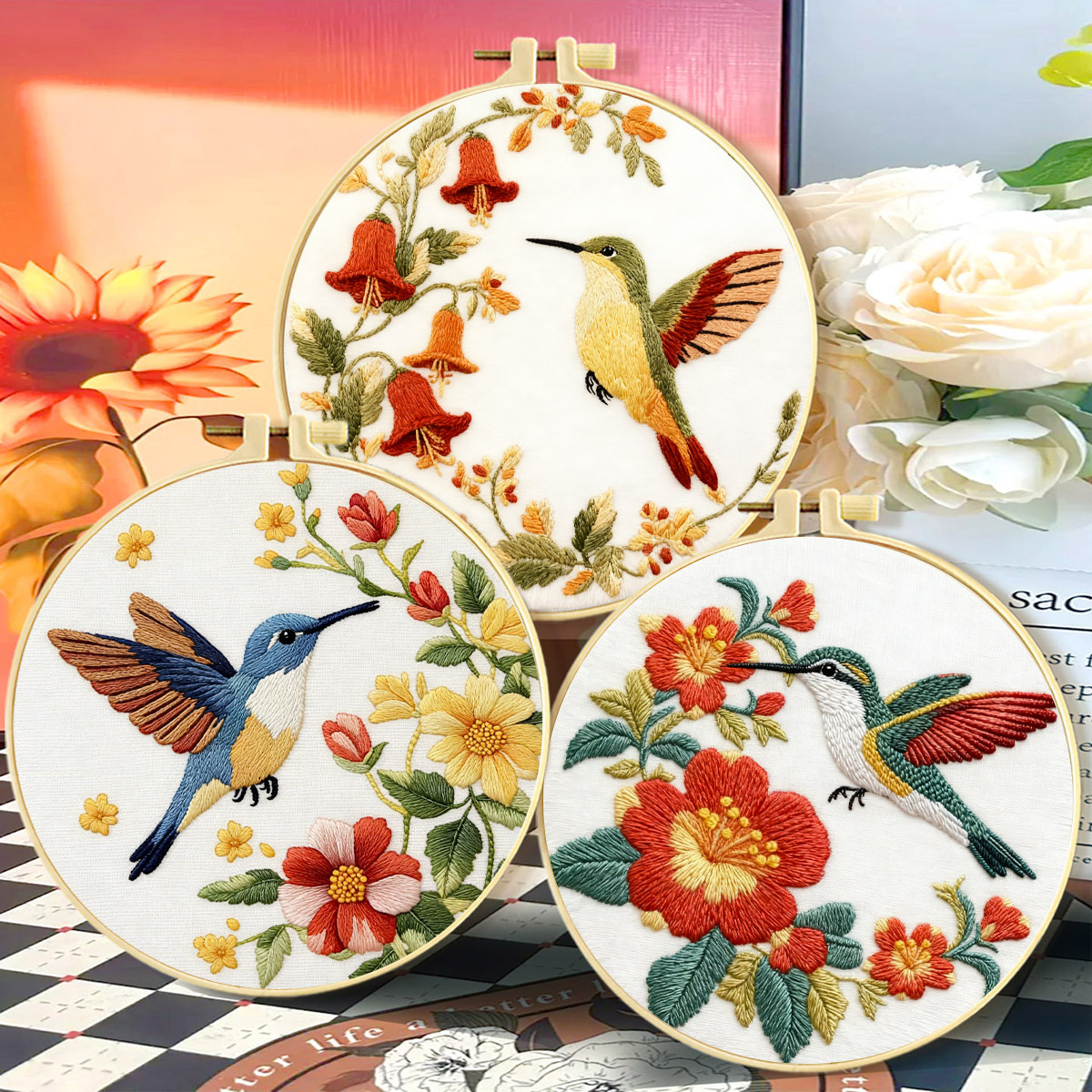 Amazon cross-border hot diy kit de bordado flores y pájaros combinación simple de animales y plantas principiantes bordado a mano