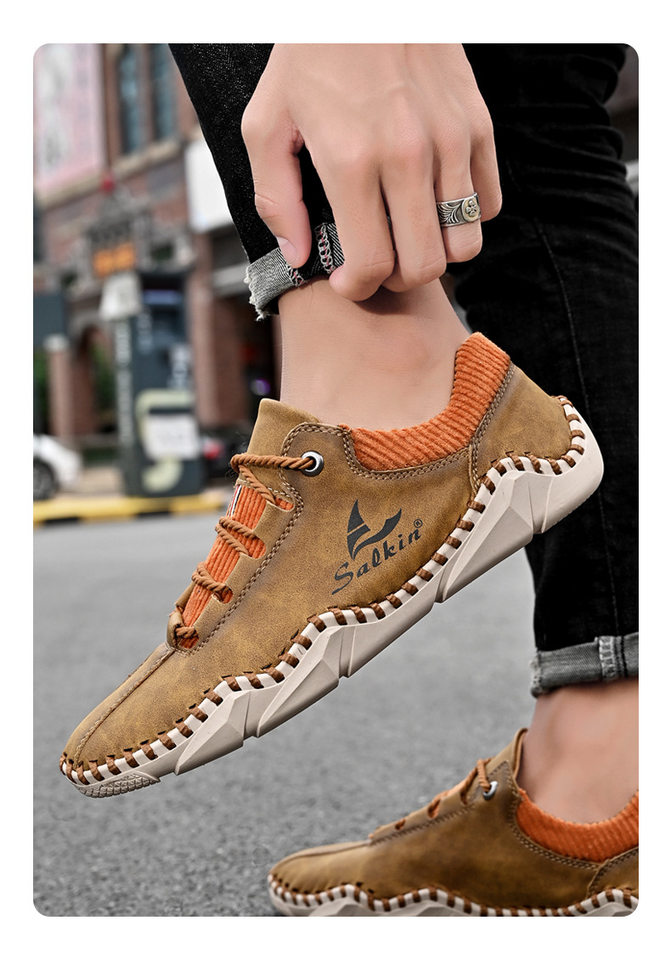 Giày lười nam da thường ngày thắt dây, mũi tròn, thoáng khí, cỡ lớn — 2105 kaki, 2105 màu xanh lam, 2105 màu đen, 2105 nâu vàng chi tiết 13