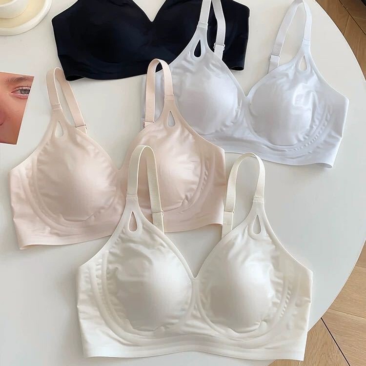 Lemon Water Color Wireless Fixed Double Shoulder Strap Nylon Bra for Young Women, Seamless Vest-Style Bra with Side Support