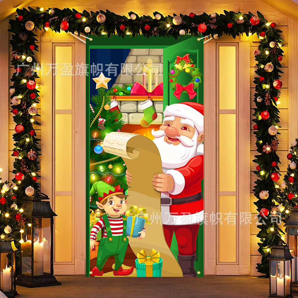 2025 nuevos productos de navidad cortina de bandera Santa Claus para ver la hoja de regalo decoración de tela colgante Bandera de bienvenida de Navidad