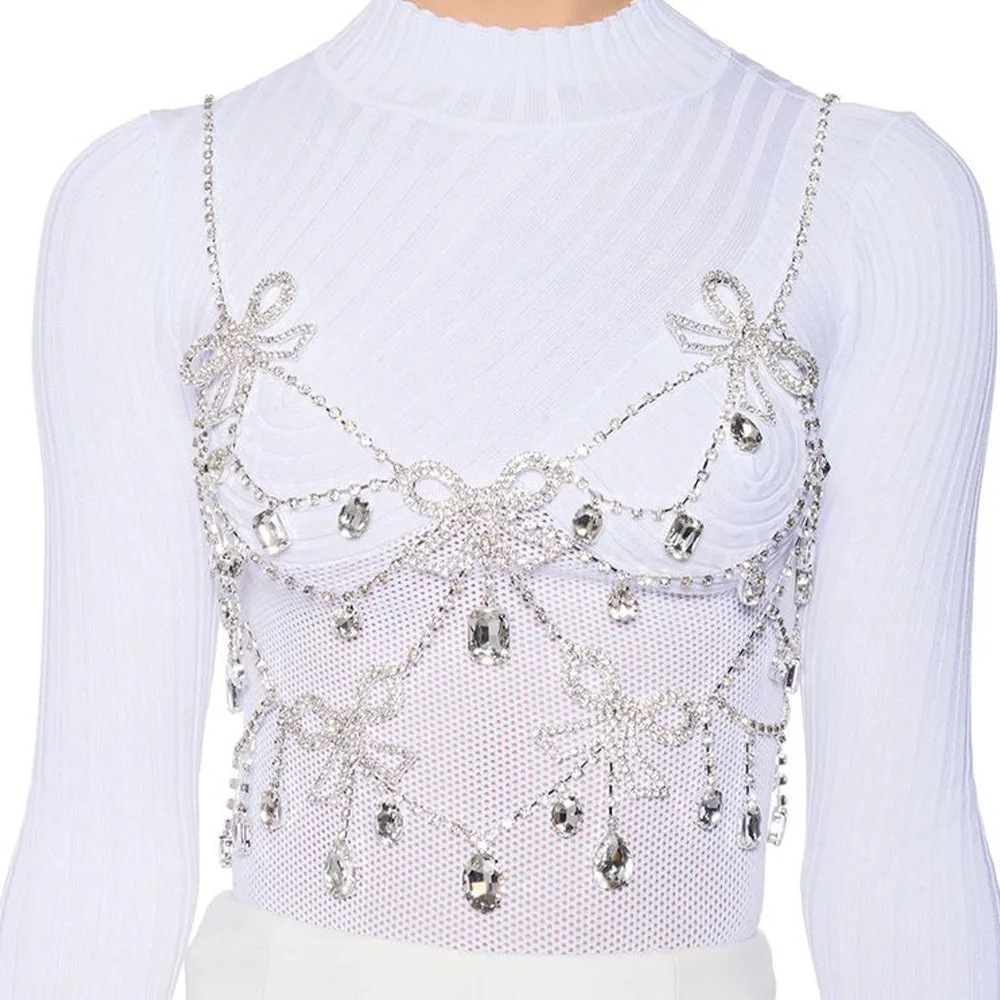 Europa y América sexy arco cadena de pecho moda hueco cadena de cuerpo de diamante accesorios de fiesta cadena de pecho mujer
