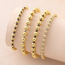 欧美新款百搭手工串珠手链套装铜镀18k金铜珠不锈钢珠弹力手串男