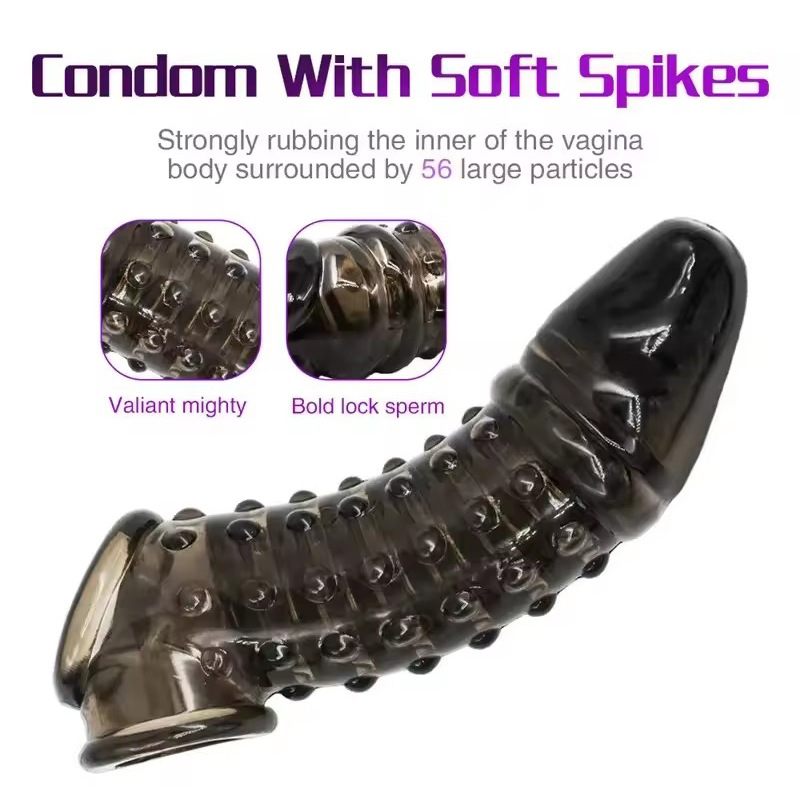 Big Black Wolf Teeth Wearable Hollow Double-Ended Dildo Sleeve, Locking TPE Extender — detail image 1
