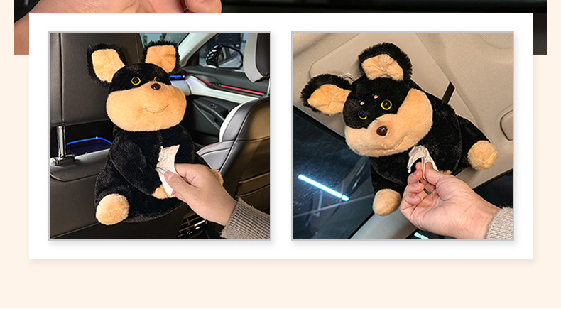 Car Tissue Box Creative Doll Car Multi-function Hanging Tissue Bag Cute Bee Dog Car Tissue Box