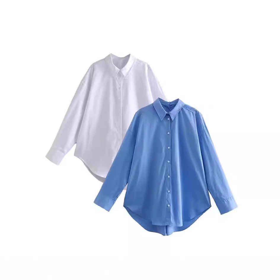 Za Cross-Border Women's Clothing Wholesale European and American Style New Cotton Poplin Niche Design Loose Casual Long-Sleeved Shirt