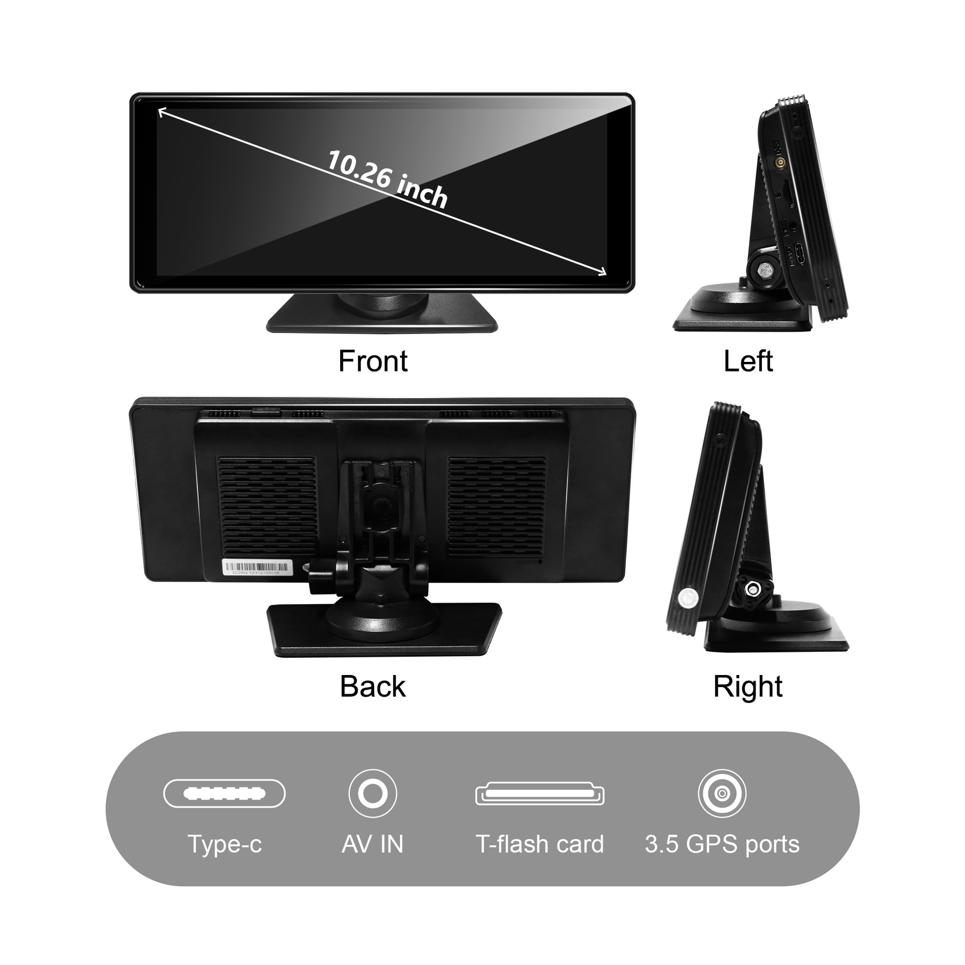 10.26inch Carplay Portable Screen Smart Car Navigation Player Hd Reversing Image Car Recorder