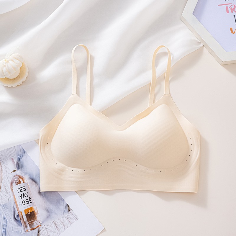 Verano ligero transpirable sin marcas belleza de espalda ropa interior damas sin anillo de acero sujetador se reúnen contra la caída delgada sujetador