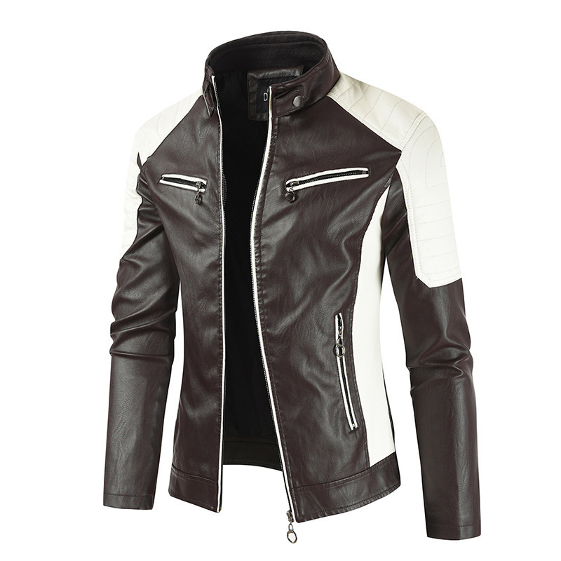 2025 Amazon nuevo hombre locomotora chaqueta de cuero chaqueta con cremallera de lana chaqueta de cuero PU de moda chaqueta de comercio exterior