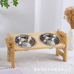 猫の碗の棚のペットの碗の給餌器のペット用の猫の犬の食器のシングルの2碗の竹の木はペットの棚をひっくり返すことを防ぎます。