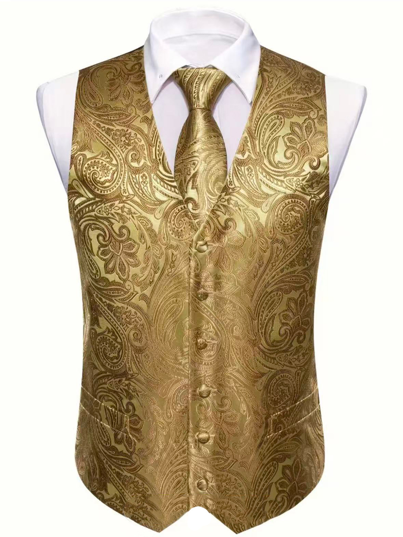 Herrväst paisley mönstrad set med slips och bröstnäsduk_voghion.com