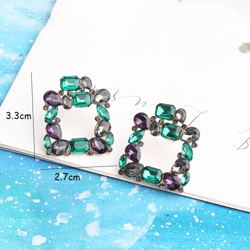 19g Weight 304 Stainless Steel Ear Needle Material Glass Inlay Material Ear Studs Classification Bohemian Square Alloy Plating Glass Women's Ear Studs 1 Pair