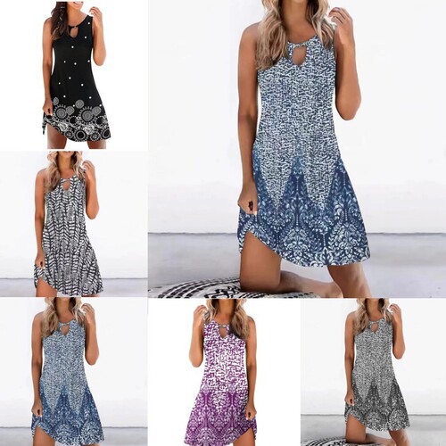 Elegant Spring Style Cotton Sleeveless Round Neck Casual Large Swing Women's Dress with European and American Style