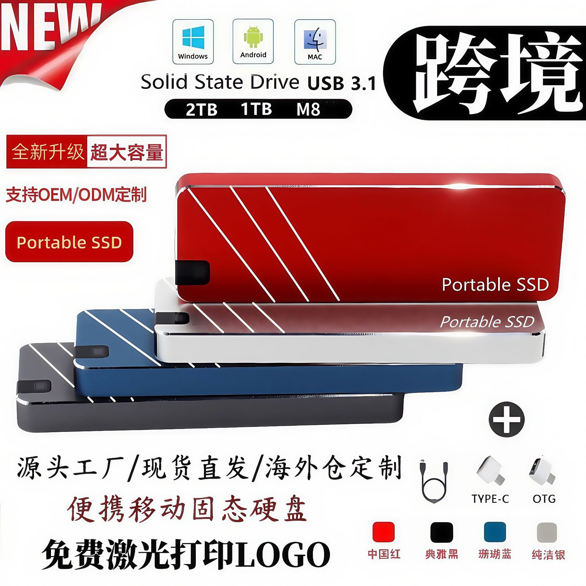 Cross-Border Export Mobile Solid-State Drive 1t Ultra-Large Capacity 128t High-Speed Transmission External Hard Drive Overseas Warehouse Direct Delivery