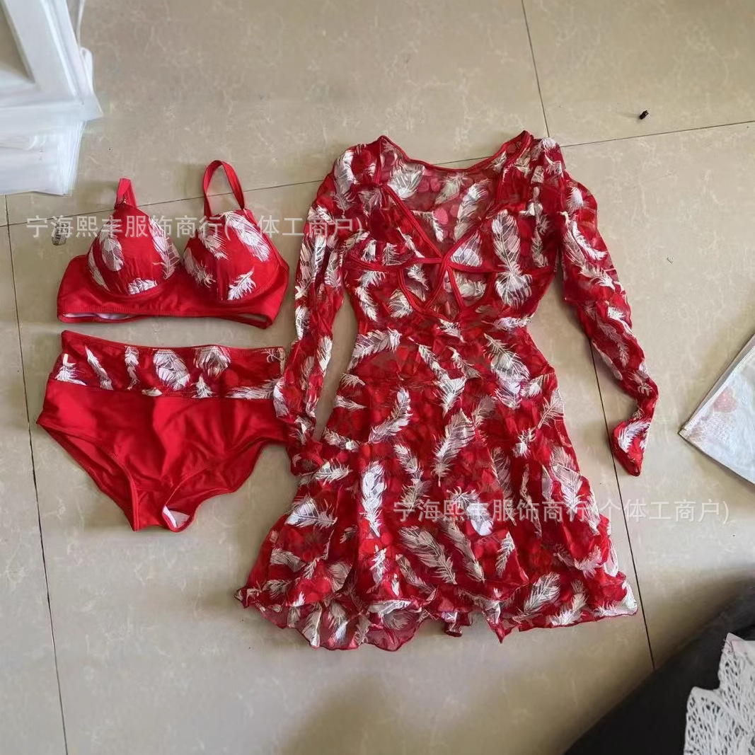 Shein ropa de mujer europea y americana de tres piezas bikini temperamento sexy traje de baño impresa falda de busto suministro de cauda de contenedor