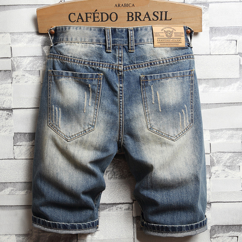 Pantaloncini jeans uomo distressed taglio dritto casual vintage_voghion.com
