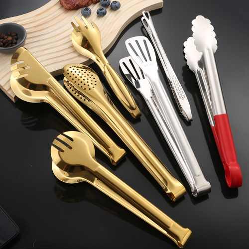 304 stainless steel three-line bread clips, gold food barbecue clips, household kitchen food steak clips, wholesale