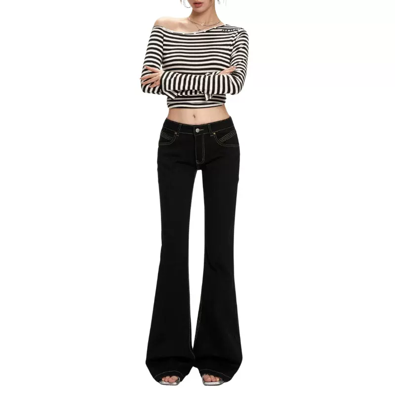 牛仔工厂定制OEMODM牛仔裤女新款美式摩登辣妹修身显瘦拖地低腰