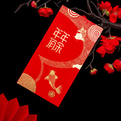 Red envelope wholesale Dragon Year cross-border tactile red and gold with auspicious New Year greetings, silk pattern, minimalist New Year lucky money bag