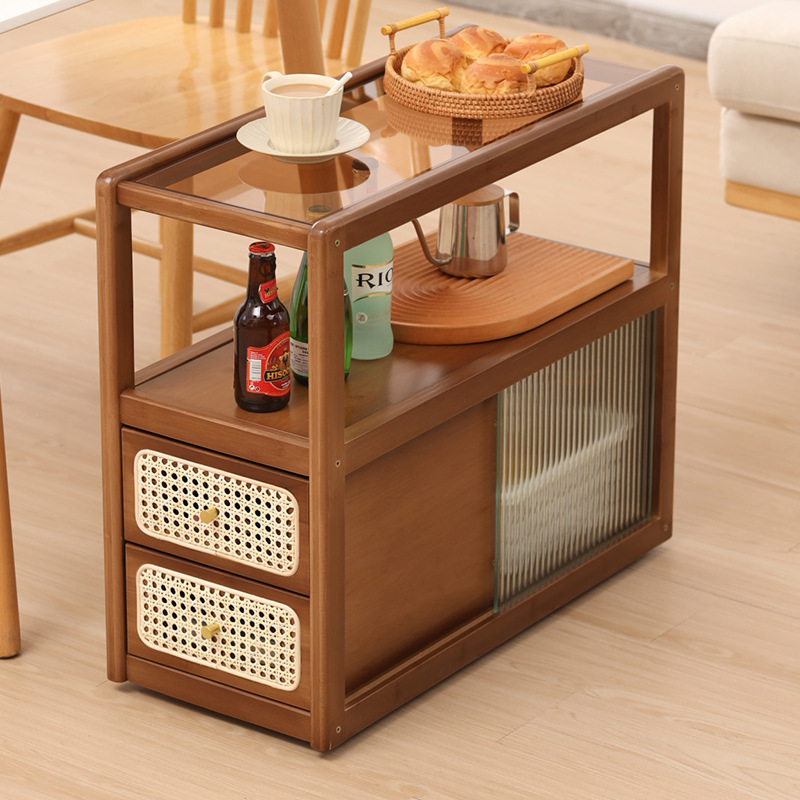 Gabinete lateral de vidrio pequeño portátil gabinete lateral de ratán japonés hogar extremadamente estrecho armario simple