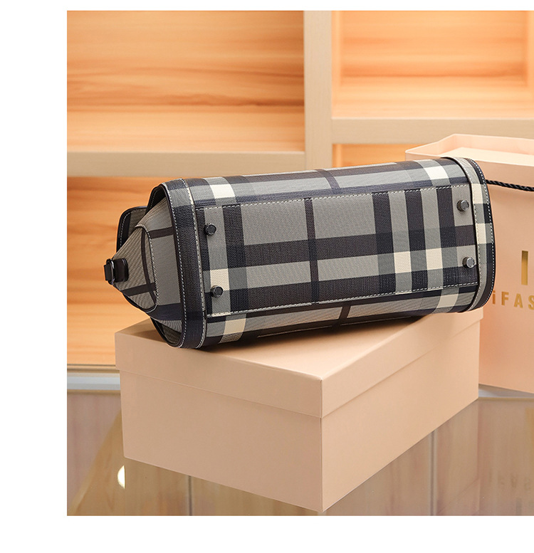 Nischendesign neue Damentasche Mode Plaid Print Handtasche Kontrastfarbe Boston Tasche Schulter Umhängetasche Großhandel_voghion.com