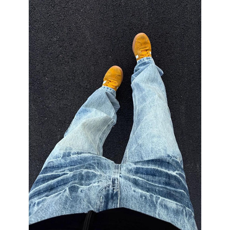 American High Street Vibe Lightning Crack Blue Jeans Men's Cleanfit Pants Straight Slimming Look Bootcut Pants