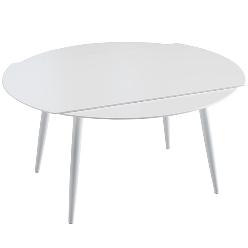 Mezcla de mesa redonda de tabla de roca blanca pura con viento crema plegable telescópico para sala de estar doméstica pequeña mesa de comedor y silla