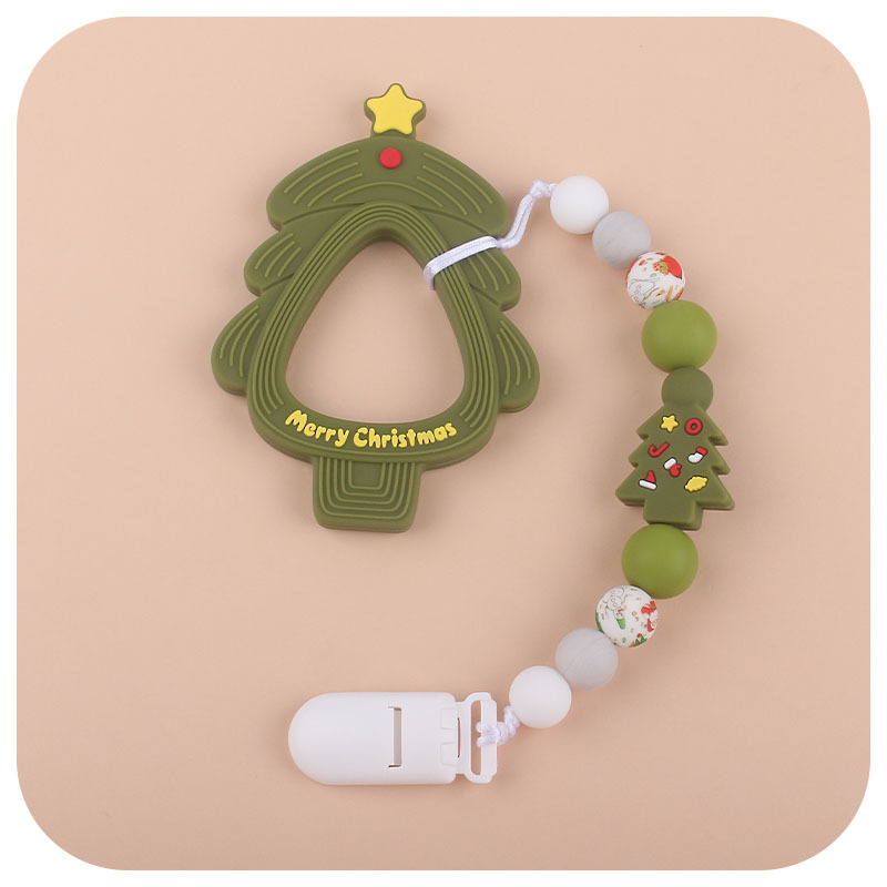 Nuevo bebé suministros Navidad serie pequeño mordedor DIY chupete cadena Santa Claus impreso cuentas de silicona teether
