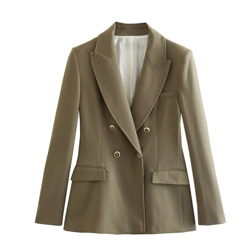 PB&ZA Women's 2024 Winter New Fashion Casual Versatile Double-breasted Slim Fit Blazer 2210646_voghion.com
