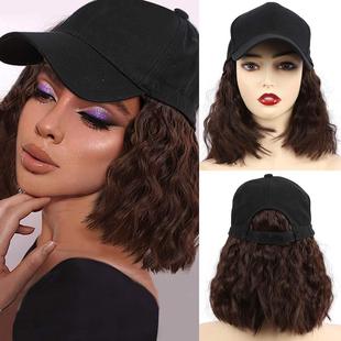 European and American Hat Wig Integrated Short Hair Baseball Cap Wig Corn Silk Wig Synthetic Wig Hat Adjustable