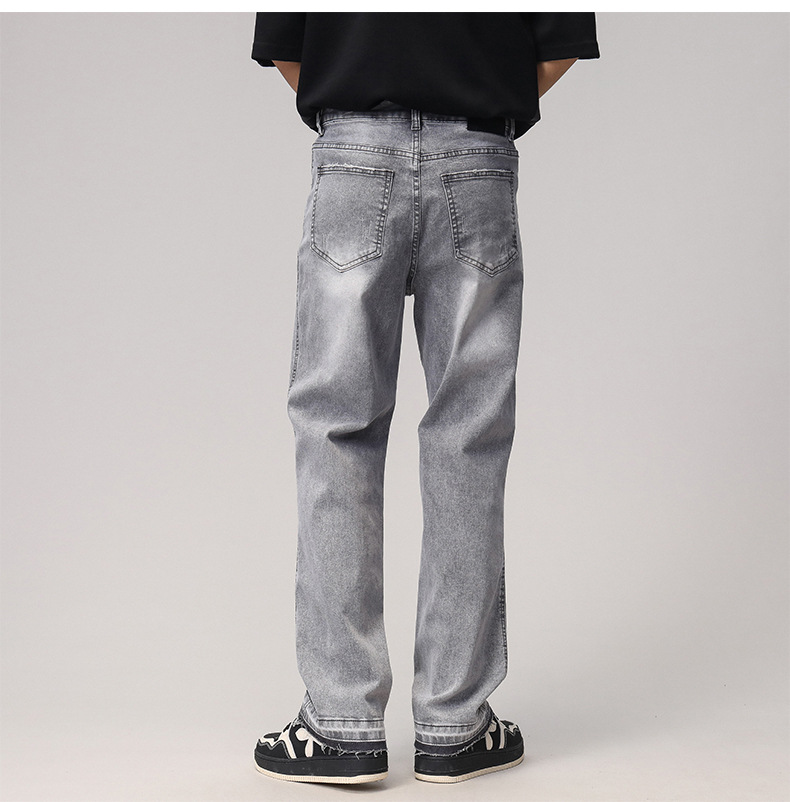 2023 Spring/Summer new solid-color jeans for men, washed light gray distressed pants with frayed edges, American straight-leg pants pic 18