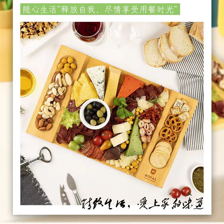 Bandeja de Madera Maciza para Aperitivos, Frutos Secos, Queso, Bandeja Rectangular Creativa de Bambú para Cortar Queso, Tabla de Cortar al por Mayor