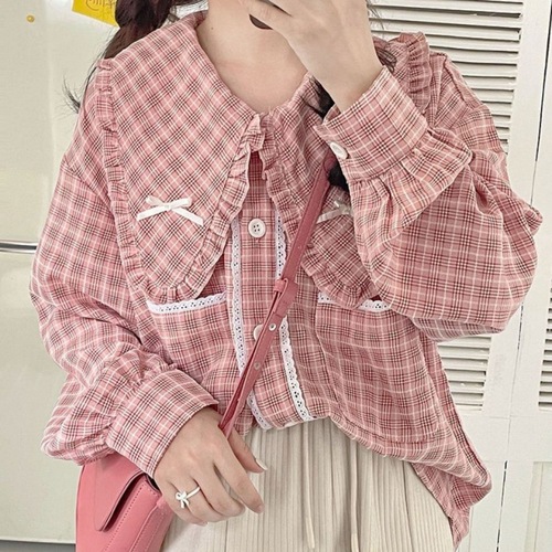 秋冬套装女学生韩版日系粉格衬衫+灯芯绒半身裙+开衫外套三件套