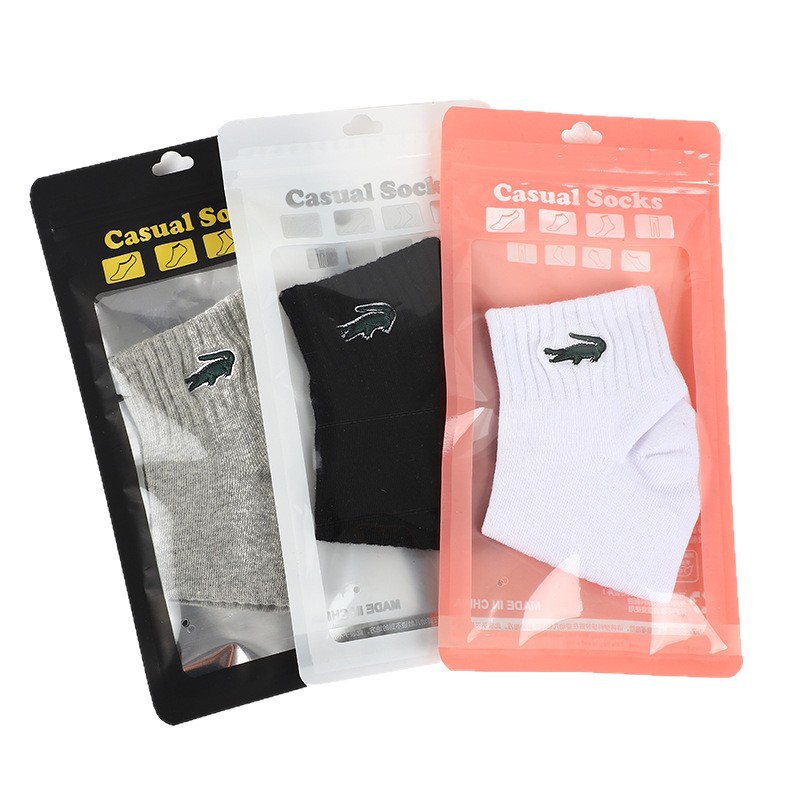Calcetines de gama alta bolsa de embalaje unisex calcetines largos y cortos bolsa de hueso autosellante medias clip cadena bolsa de plástico