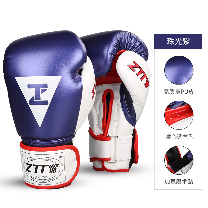 Guantes de boxeo ZTTY al por mayor nuevos guantes de boxeo PU gruesos de cuero brillante, competencia de entrenamiento para adultos y niños, guantes de boxeo, guardias de lucha