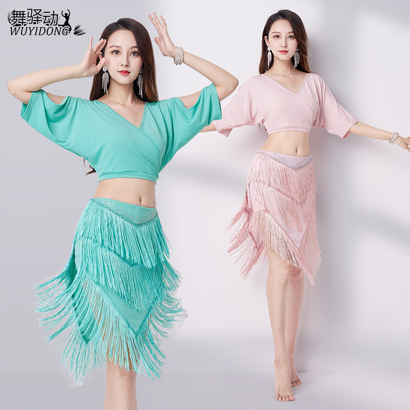 2025 New Belly Dance V Neck Sexy Hot Diamond Tassel Skirt Suit New Oriental Dance Latin Dance Practice Clothes for Women