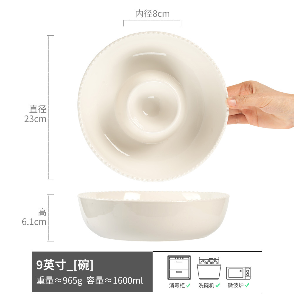 Bocillos de bocadillos de borde ondulado francés práctico de cerámica divisor de platos de salsa de tomate de patatas fritas de platos de platos de platos