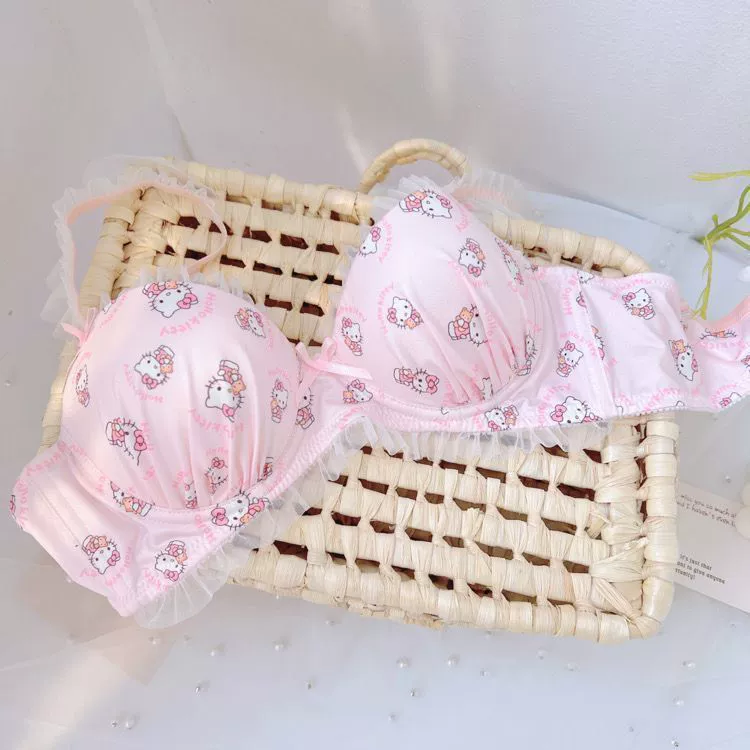 Japanese cute lace wireless bra, supporting push up bra, thin set