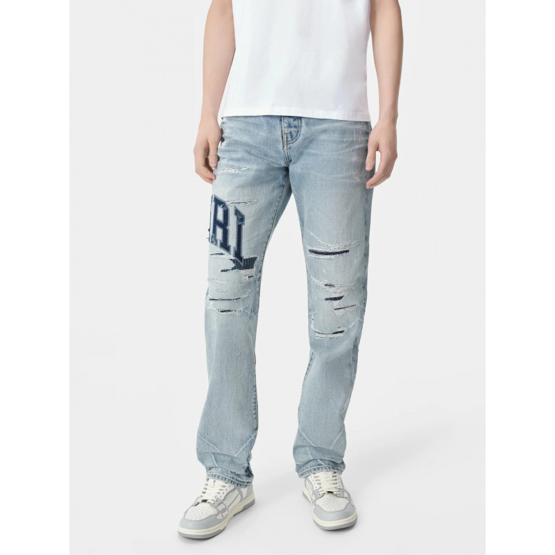 Parche de agujero de calle principal americano de purple al por mayor transfronterizo tendencia retro recto amiri pantalones de mezclilla brand