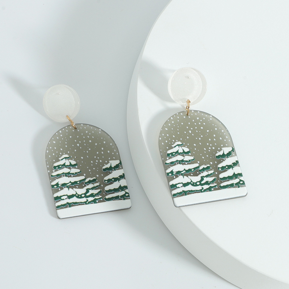 1 Pair Quantity Fashion Christmas Tree Snowflake Plastic Resin Printing Women's Drop Earrings 1 Pair
