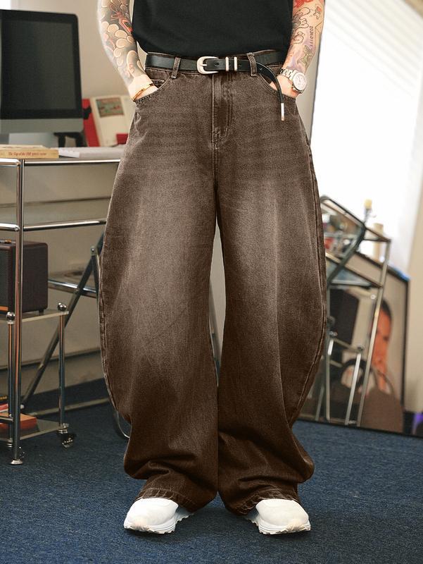 O3004 Dropshipping Aliexpress Amazon Cross-Border New Men's Jeans Brown Washed Loose Flared