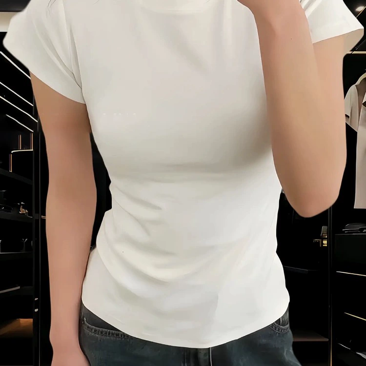 Облегающая эластичная осенняя рубашка с короткими рукавами и круглым вырезом на правое плечо Queen Moxi для женщин