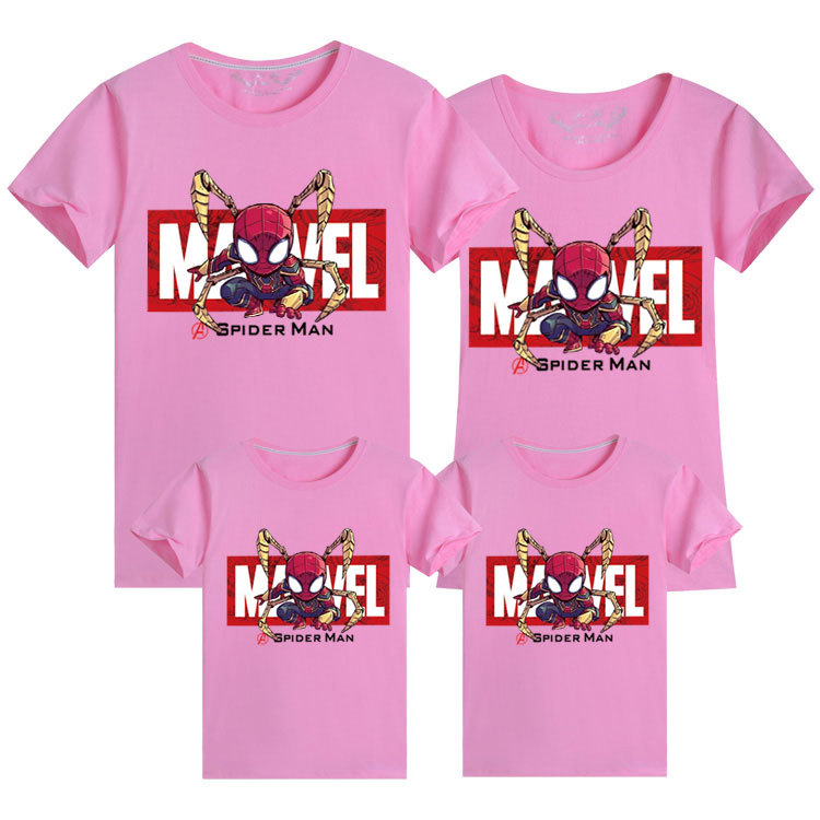 Superhéroe vengadores camiseta manga corta padre-hijo ropa base camisa suelta ropa de verano araña-hombre ropa para niños estilo occidental